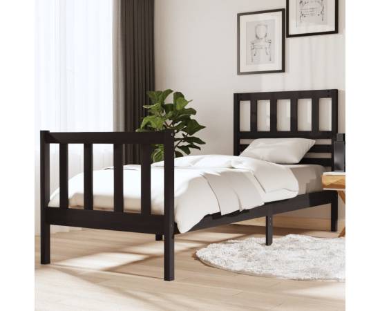 Cadru de pat small single 2ft6, negru, 75x190 cm, lemn masiv