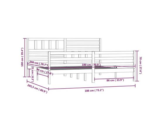 Cadru de pat super king 6ft, alb, 180x200 cm, lemn masiv, 9 image