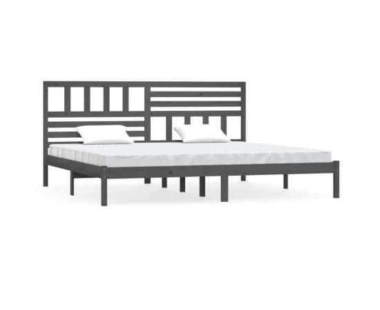 Cadru de pat super king 6ft, gri, 180x200 cm, lemn masiv de pin, 2 image