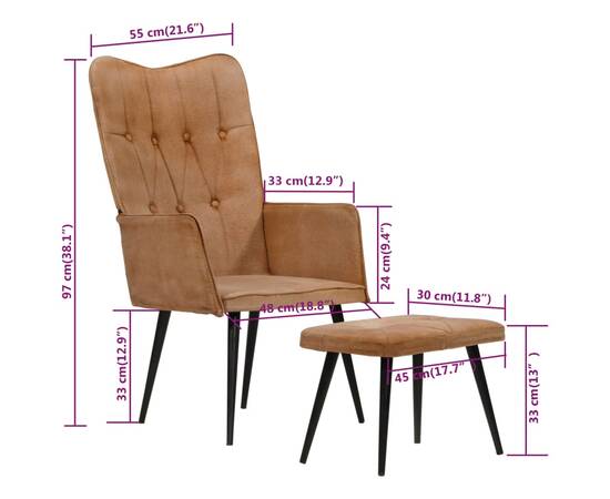 339653  scaun cu spătar și taburet, maro, pânză, 11 image