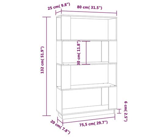 Bibliotecă/separator cameră, 80x25x132 cm lemn masiv pin, 8 image