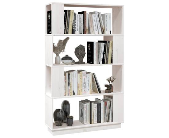 Bibliotecă/separator cameră, alb, 80x25x132 cm lemn masiv pin, 4 image