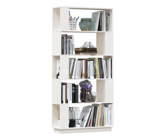 Bibliotecă/separator cameră, alb, 80x25x132 cm lemn masiv pin, 5 image