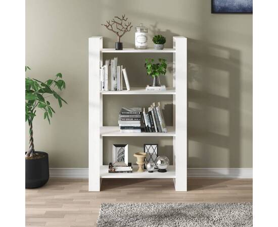 Bibliotecă/separator cameră, alb, 80x35x125 cm, lemn masiv pin, 3 image