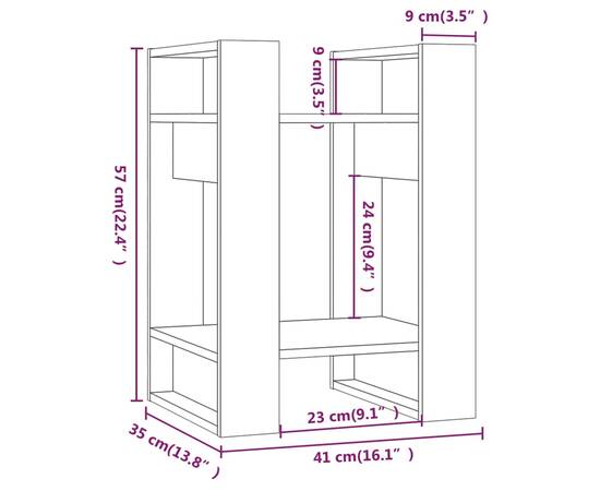 Bibliotecă/separator cameră, gri, 41x35x57 cm, lemn masiv pin, 8 image