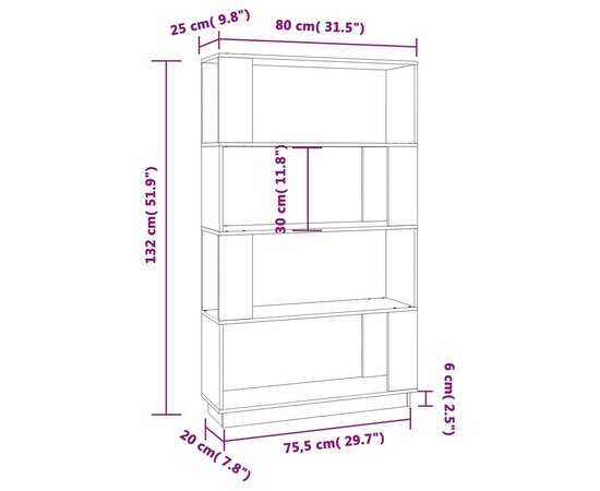 Bibliotecă/separator cameră, negru, 80x25x132 cm lemn masiv pin, 8 image