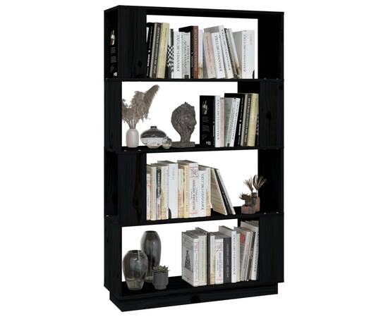 Bibliotecă/separator cameră, negru, 80x25x132 cm lemn masiv pin, 4 image