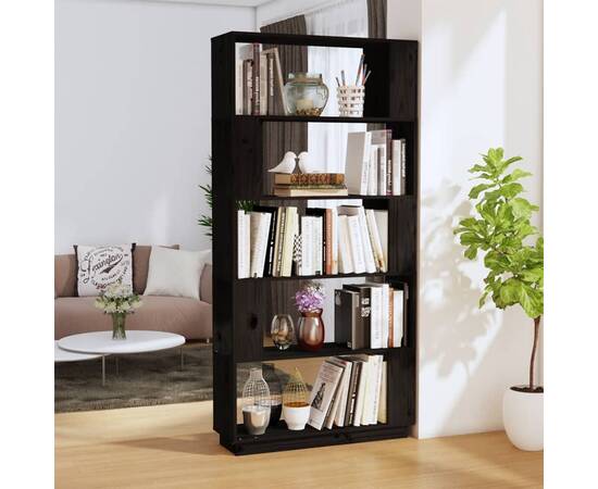 Bibliotecă/separator cameră negru 80x25x163,5 cm lemn masiv pin
