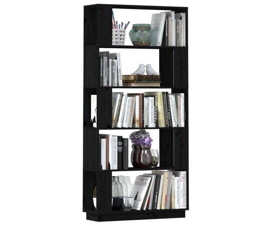 Bibliotecă/separator cameră negru 80x25x163,5 cm lemn masiv pin, 5 image