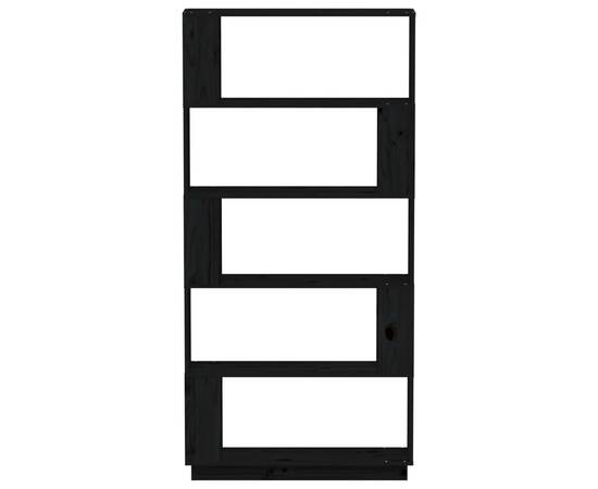 Bibliotecă/separator cameră negru 80x25x163,5 cm lemn masiv pin, 3 image