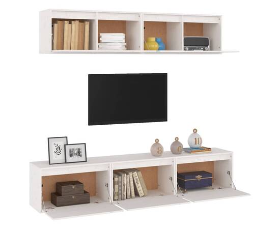 Comode tv, alb, 5 buc., lemn masiv de pin, 4 image