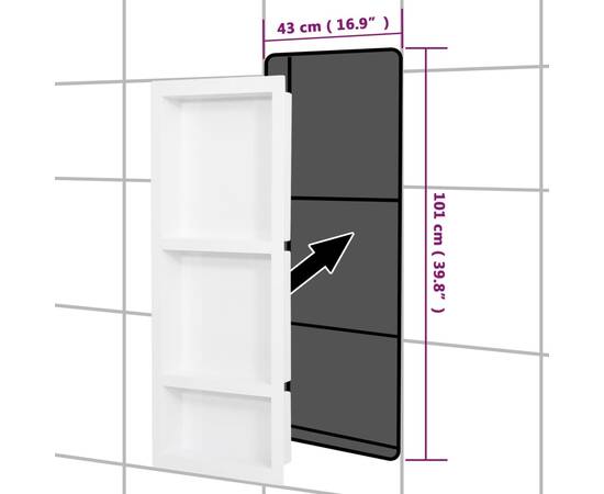 Nișă de duș, 3 compartimente, alb mat, 41x99x9 cm, 6 image