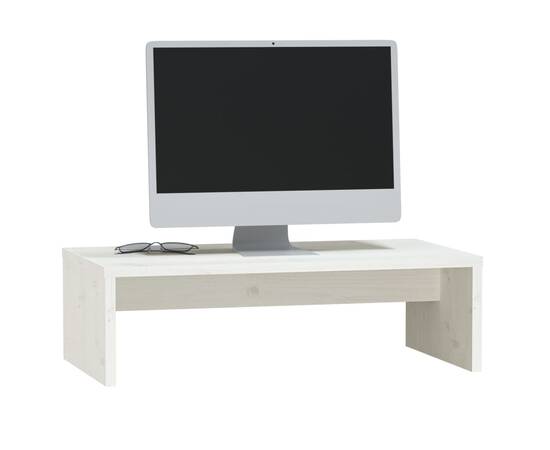 Suport pentru monitor, alb, 50x27x15 cm, lemn masiv pin, 4 image