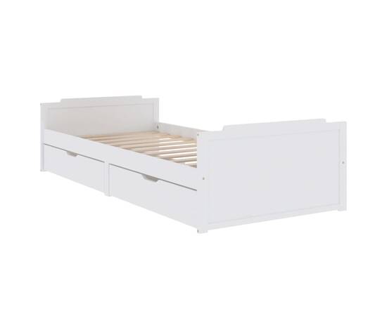 Cadru de pat cu 2 sertare, alb, 90 x 200 cm, lemn masiv de pin, 3 image