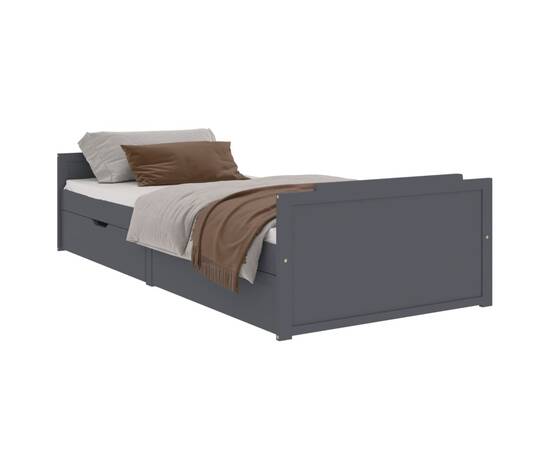 Cadru de pat cu sertare, gri închis, 90x200 cm, lemn de pin, 2 image