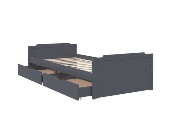 Cadru de pat cu sertare, gri închis, 90x200 cm, lemn de pin, 6 image