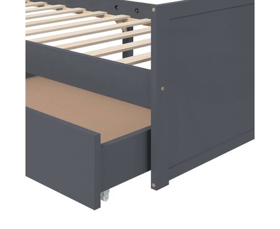 Cadru de pat cu sertare, gri închis, 90x200 cm, lemn de pin, 7 image