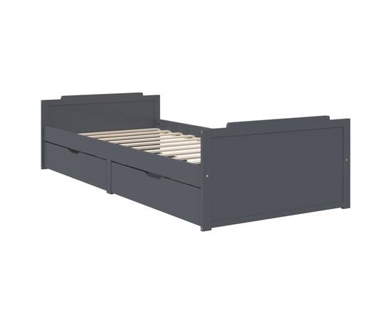 Cadru de pat cu sertare, gri închis, 90x200 cm, lemn de pin, 3 image