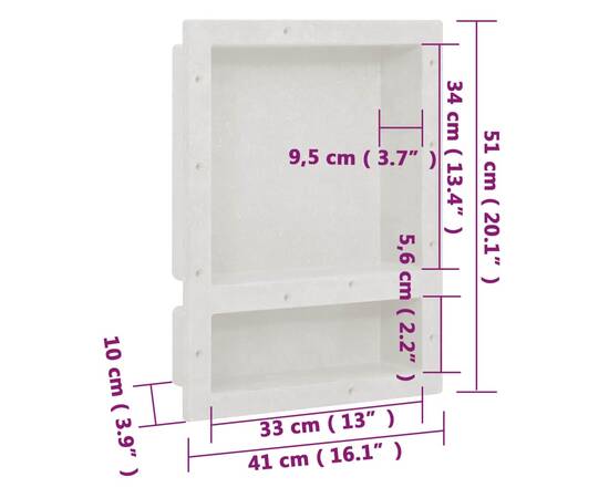 Nișă de duș, 2 compartimente, alb mat, 41x51x10 cm, 7 image