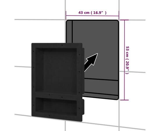 Nișă de duș, 2 compartimente, negru mat, 41x51x10 cm, 6 image