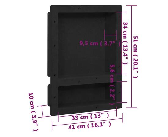 Nișă de duș, 2 compartimente, negru mat, 41x51x10 cm, 7 image