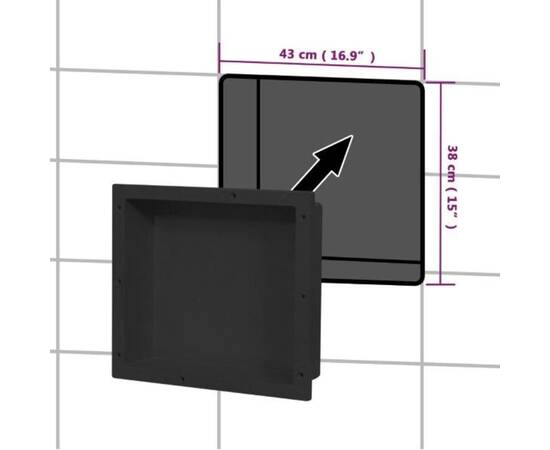 Nișă de duș, negru mat, 41x36x10 cm, 4 image