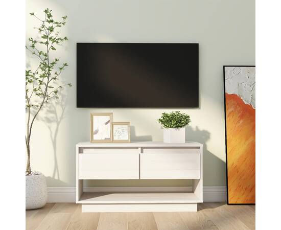Comodă tv, alb, 74x34x40 cm, lemn masiv de pin