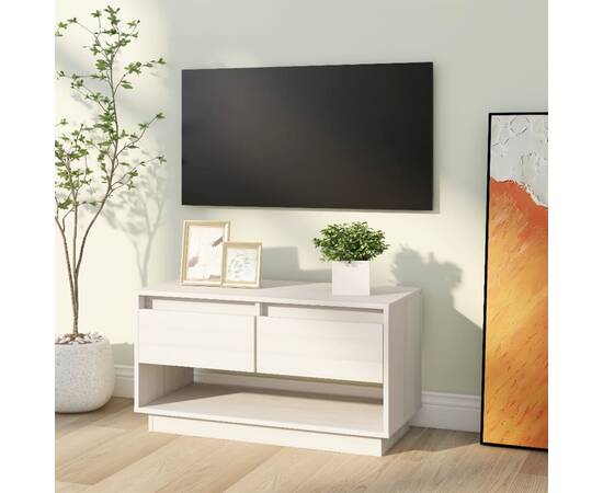 Comodă tv, alb, 74x34x40 cm, lemn masiv de pin, 4 image