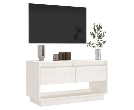 Comodă tv, alb, 74x34x40 cm, lemn masiv de pin, 3 image