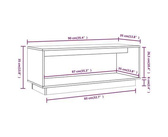 Comodă tv, alb, 90x35x35 cm, lemn masiv de pin, 9 image