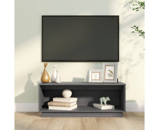 Comodă tv, gri, 90x35x35 cm, lemn masiv de pin
