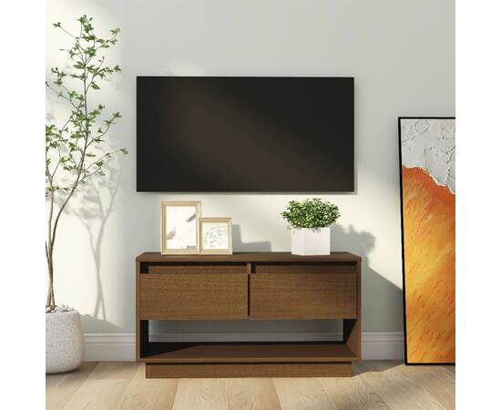 Comodă tv, maro miere, 74x34x40 cm, lemn masiv de pin