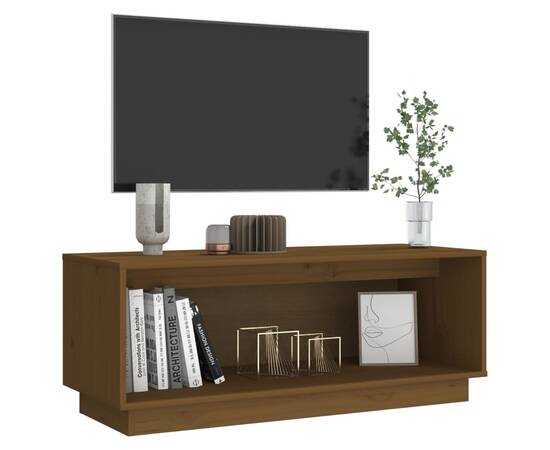 Comodă tv, maro miere, 90x35x35 cm, lemn masiv de pin, 3 image