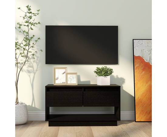 Comodă tv, negru, 74x34x40 cm, lemn masiv de pin