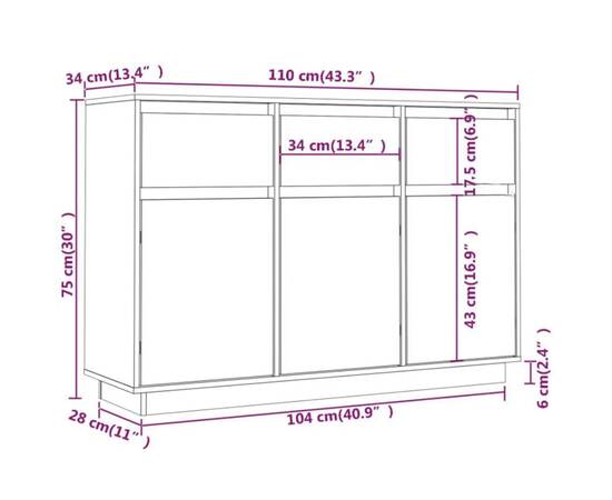 Servantă, alb, 110x34x75 cm, lemn masiv de pin, 9 image