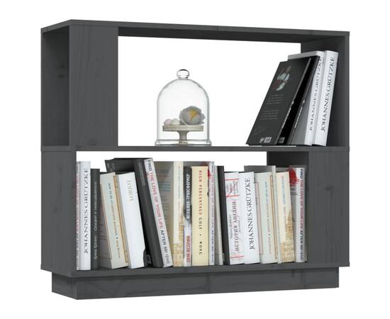 Bibliotecă/separator cameră, gri, 80x25x70 cm lemn masiv pin, 4 image
