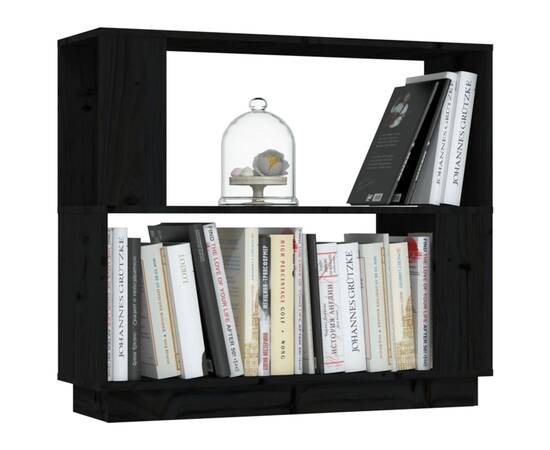 Bibliotecă/separator cameră, negru, 80x25x70 cm, lemn masiv pin, 4 image