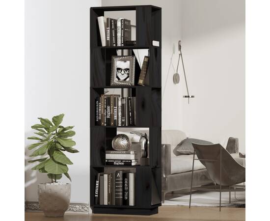 Bibliotecă/separator cameră negru 51x25x163,5 cm lemn masiv pin