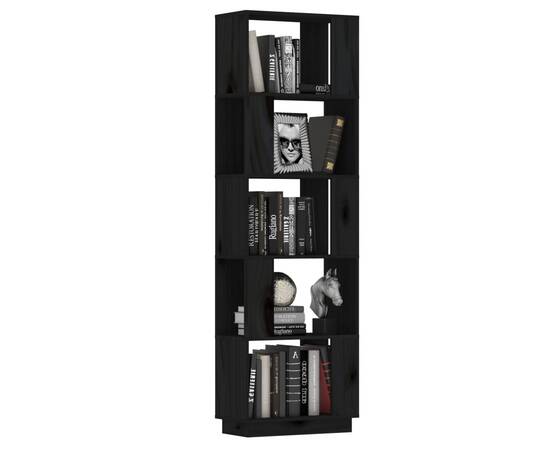 Bibliotecă/separator cameră negru 51x25x163,5 cm lemn masiv pin, 4 image