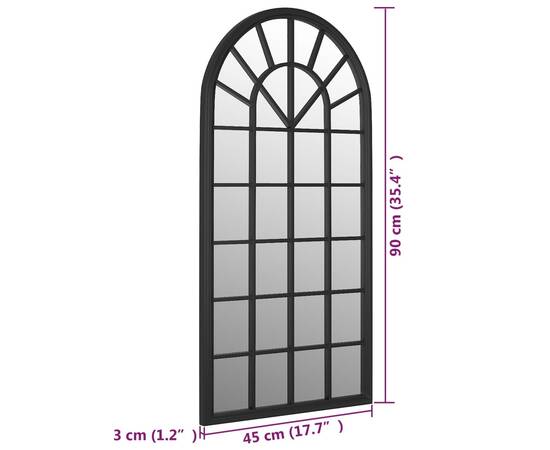 Oglindă,negru, 90x45 cm,fier, pentru utilizare în interior, 6 image