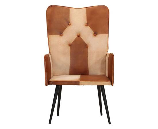 Scaun cu spătar înalt, maro și crem, piele naturală, 3 image
