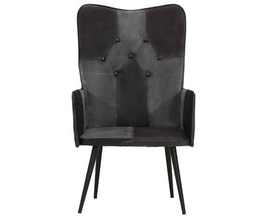 Scaun cu spătar înalt, negru și gri, piele naturală, 3 image