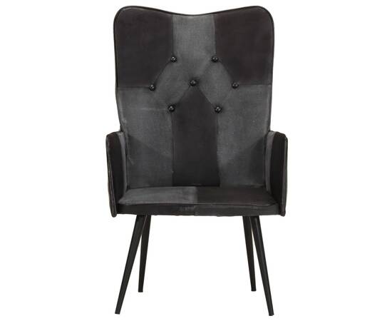 Scaun cu spătar înalt, negru și gri, piele naturală, 4 image