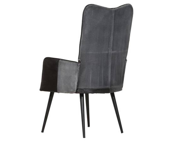 Scaun cu spătar înalt, negru și gri, piele naturală, 6 image