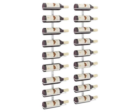 Suport sticle de vin, de perete, 9 sticle, 2 buc., alb, fier, 3 image