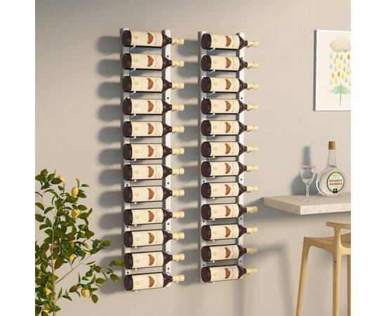 Suport sticle de vin de perete, 12 sticle, 2 buc., alb, fier