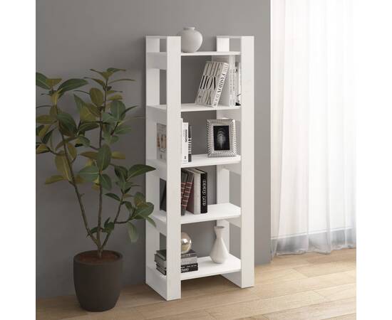 Bibliotecă/separator cameră, alb, 60x35x160 cm, lemn masiv, 4 image