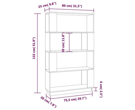 Bibliotecă/separator cameră, gri, 80x25x132 cm, lemn masiv pin, 8 image