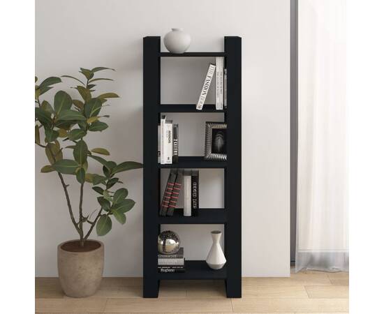 Bibliotecă/separator cameră, negru, 60x35x160 cm, lemn masiv