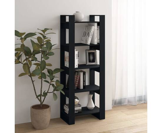 Bibliotecă/separator cameră, negru, 60x35x160 cm, lemn masiv, 4 image